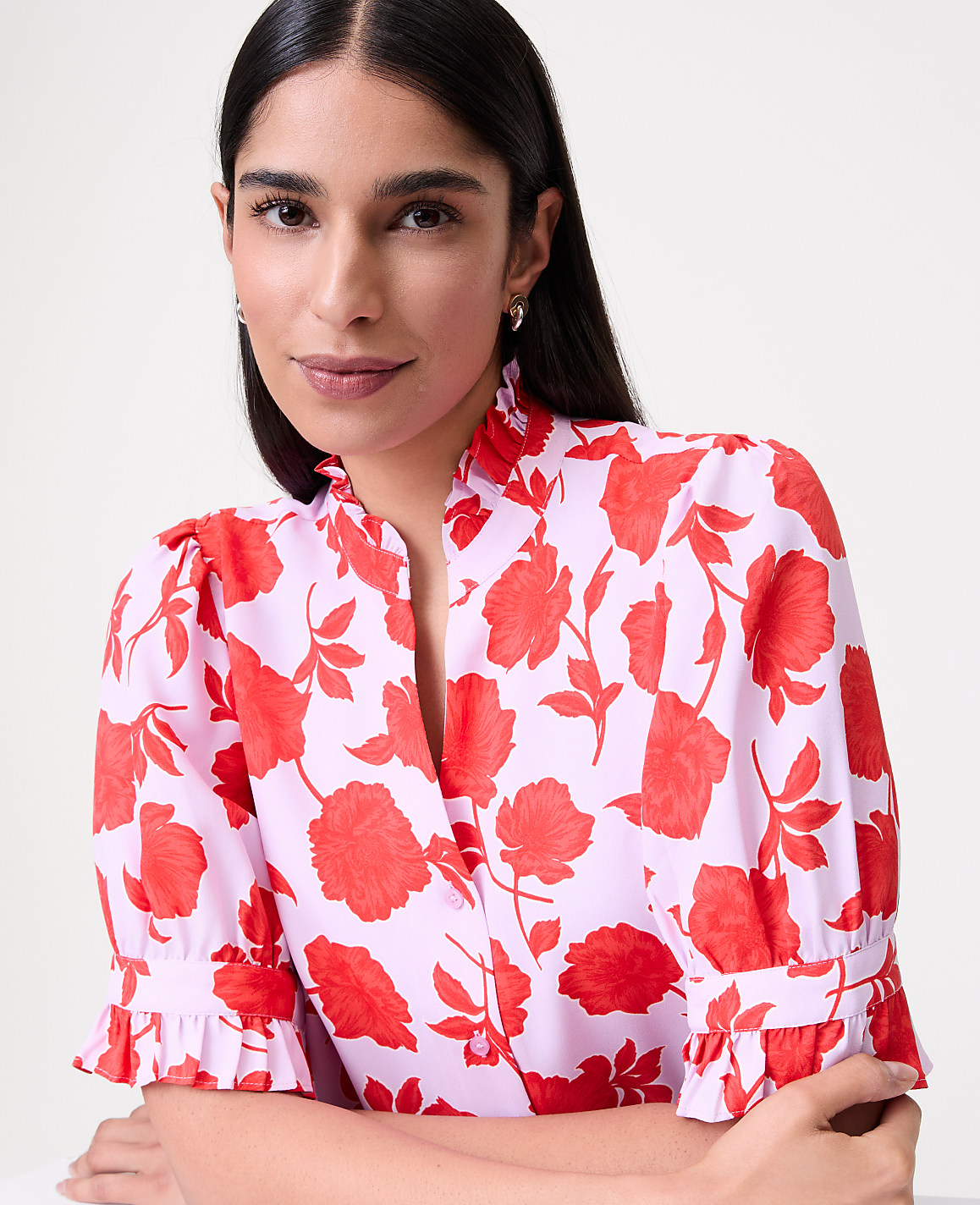 Floral Ruffle Collar Shirt