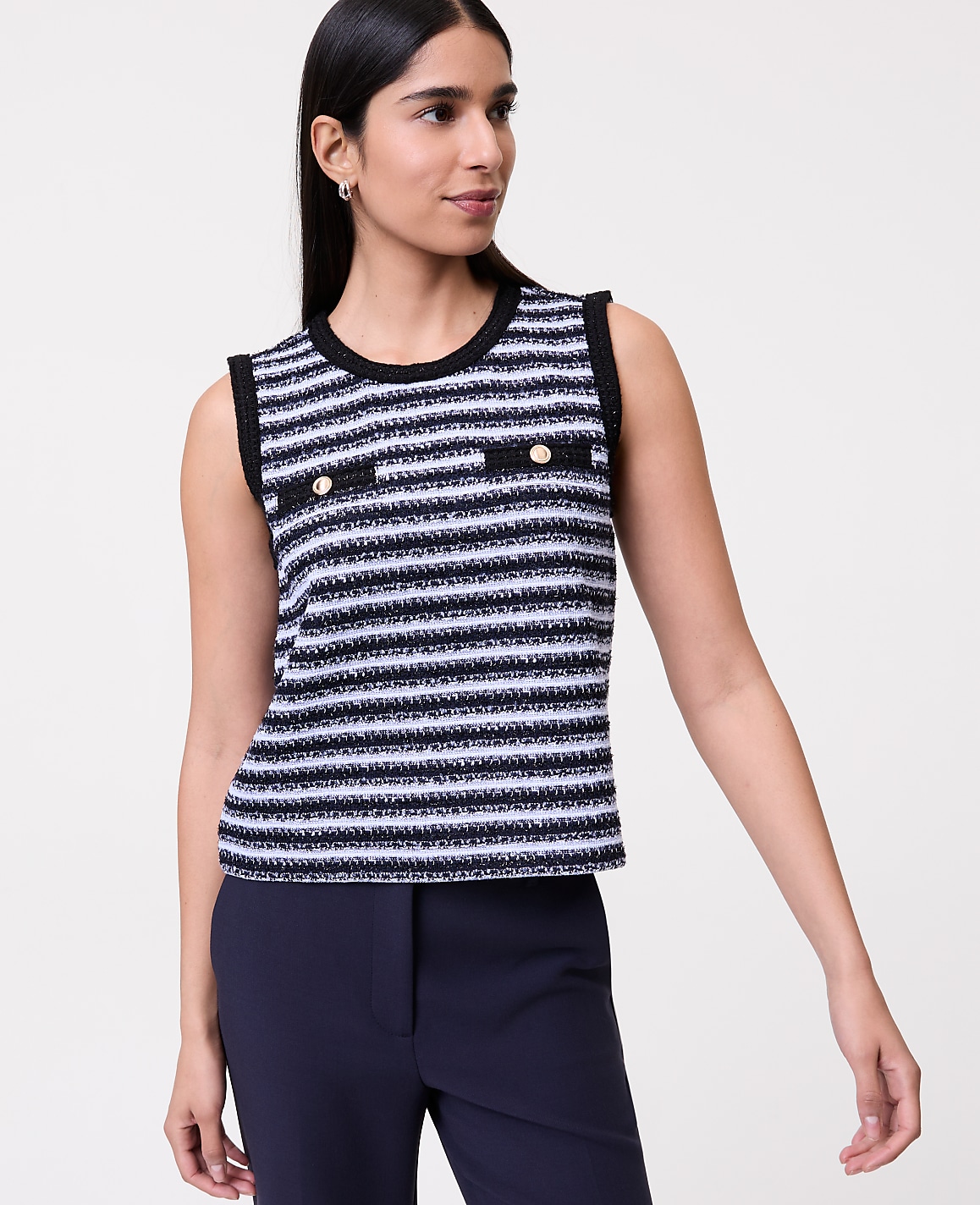 Striped Tweed Trim Top