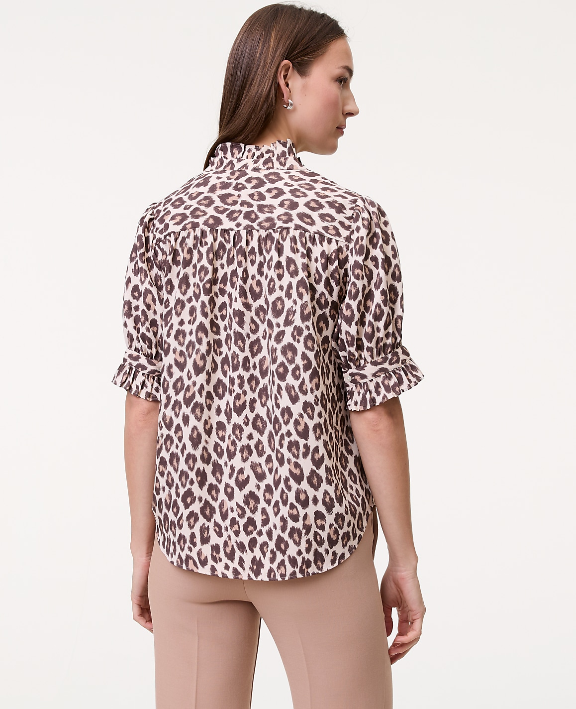 Petite Animal Print Ruffle Collar Shirt