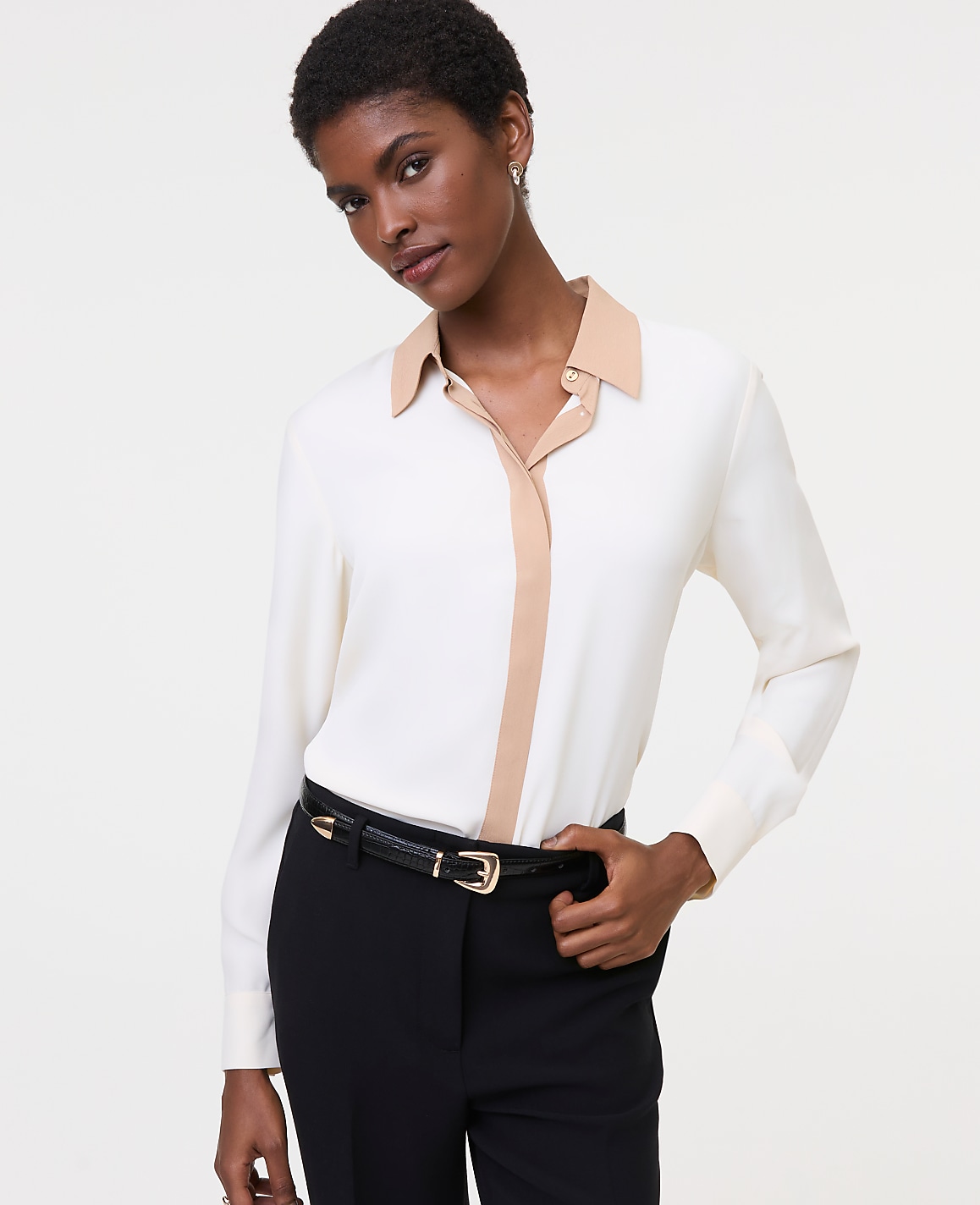 Contrast Trim Satin Modern Shirt