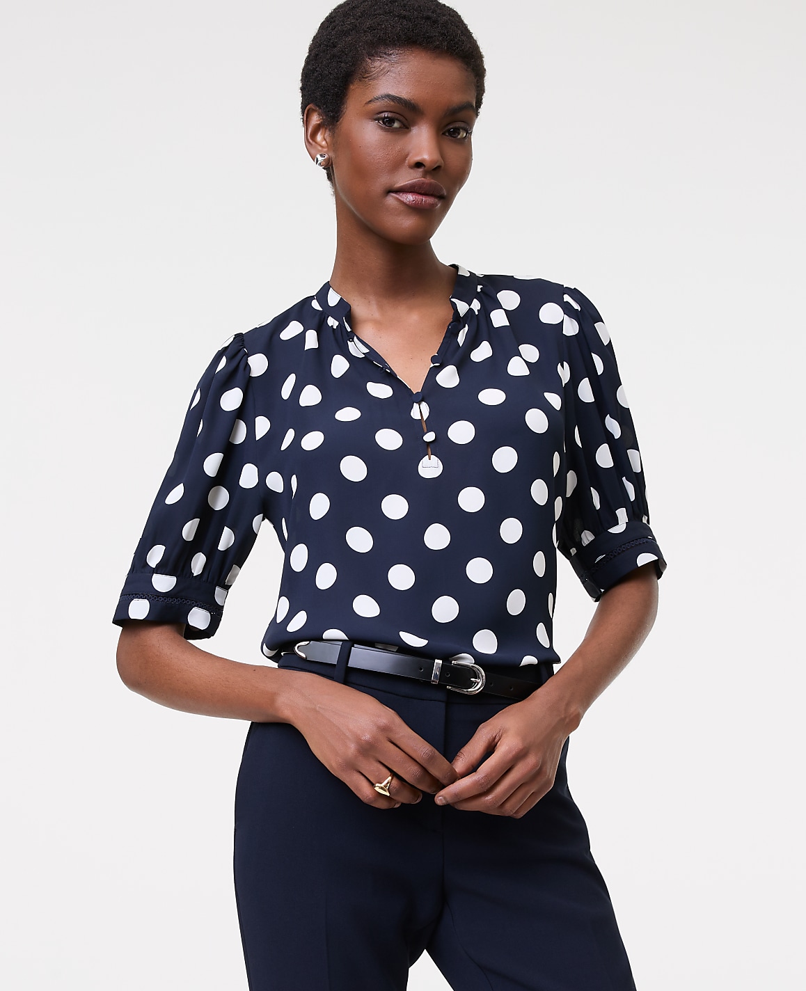 Dotted Lace Trim Mixed Media Top
