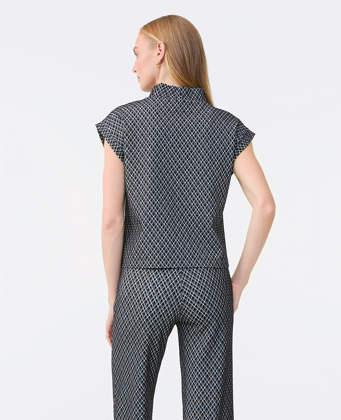 Plaid Ponte Mock Neck Top