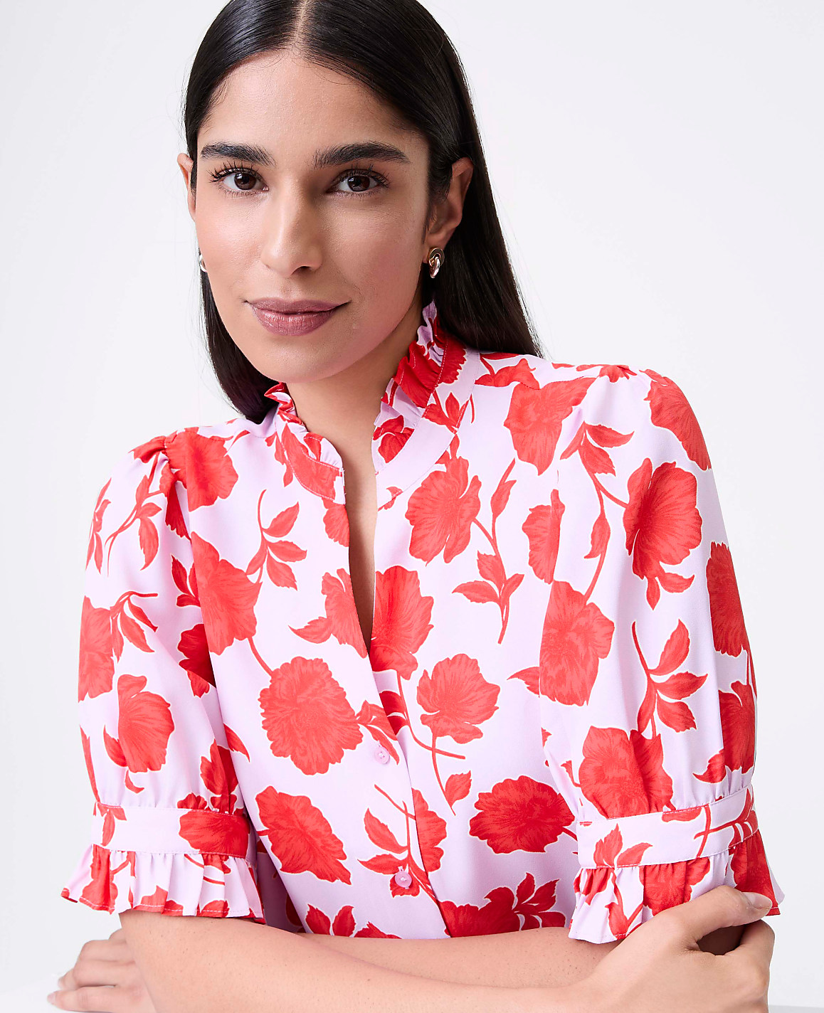 Petite Floral Ruffle Collar Shirt