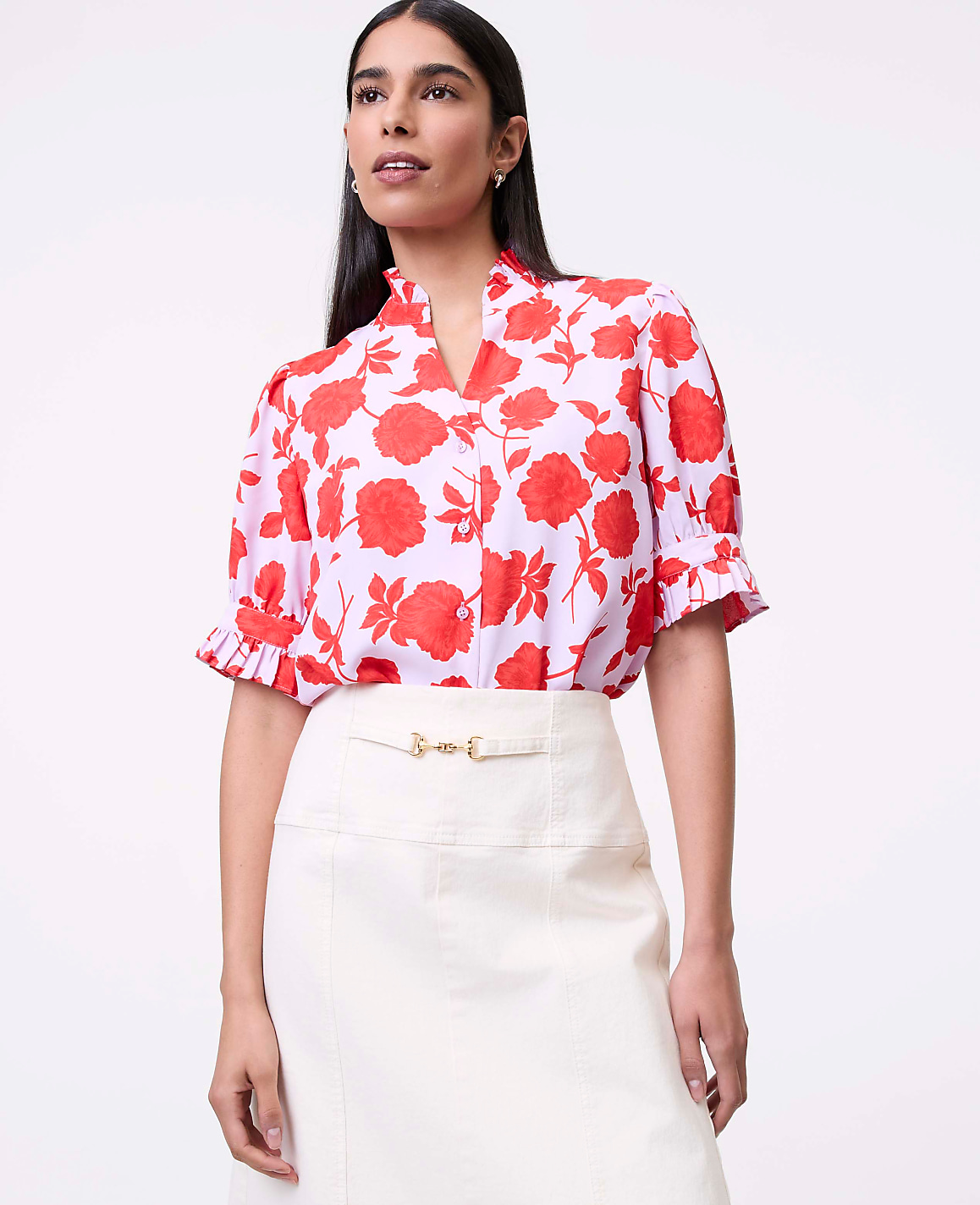 Petite Floral Ruffle Collar Shirt