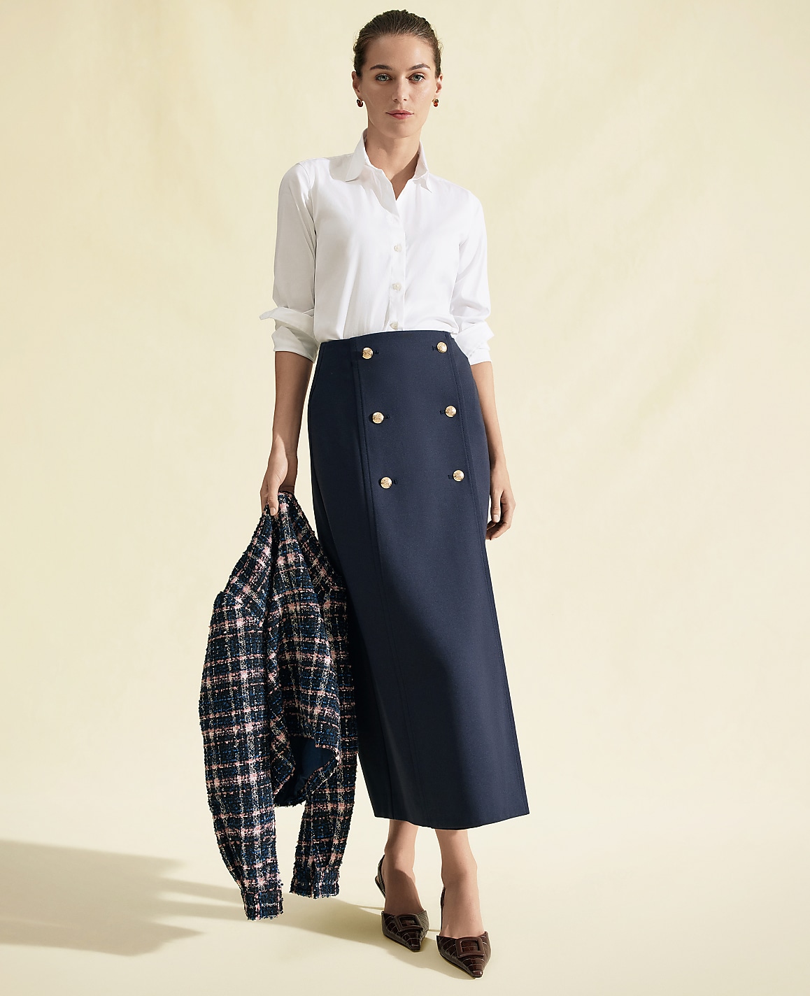 Ponte Button Wrap Midi Skirt