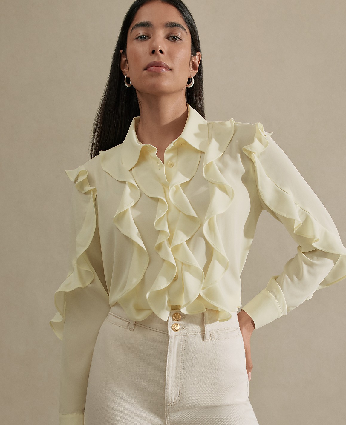 Ruffle Button Down Shirt