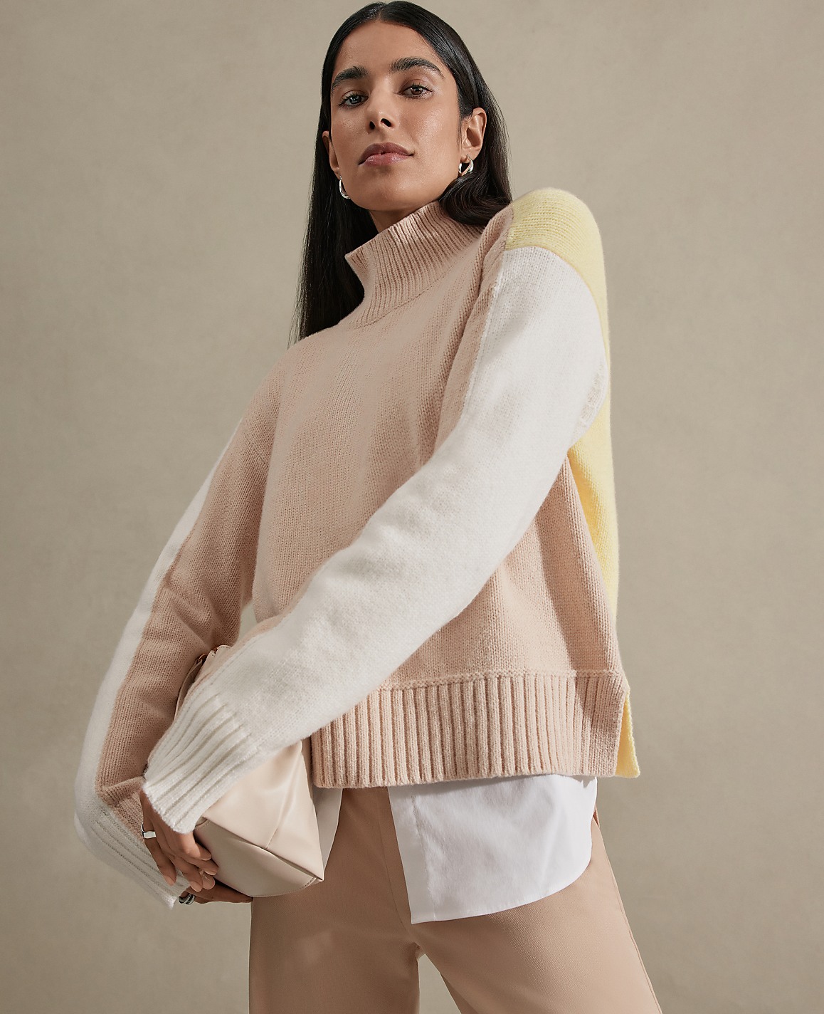 Colorblock Mock Neck Sweater