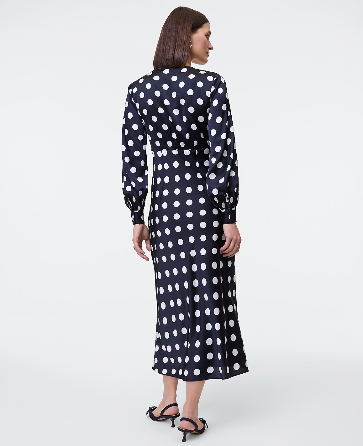 Petite Satin Dotted Midi Dress