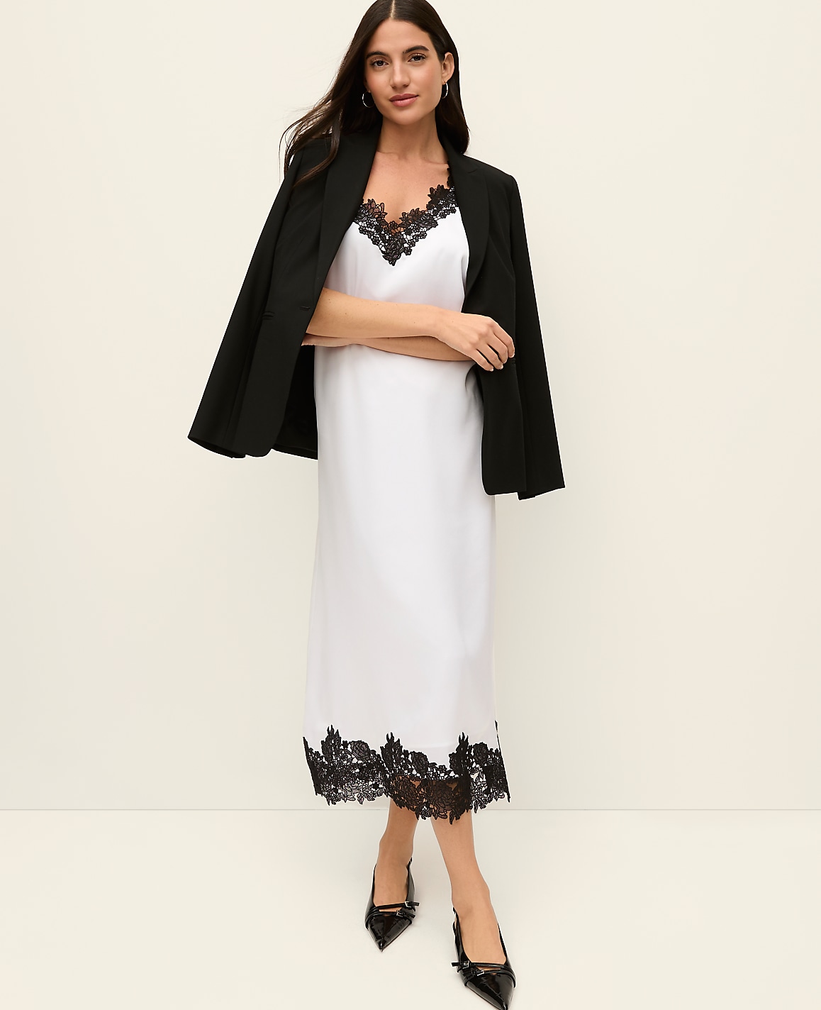 Lace Trim Satin Slip Midi Dress