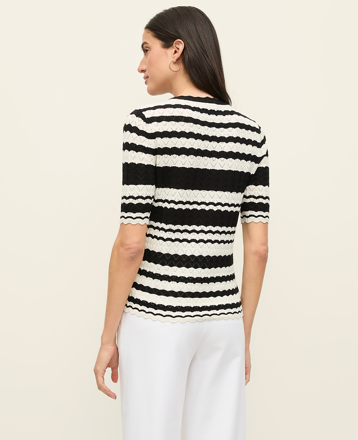 Petite Striped Pointelle Sweater Tee