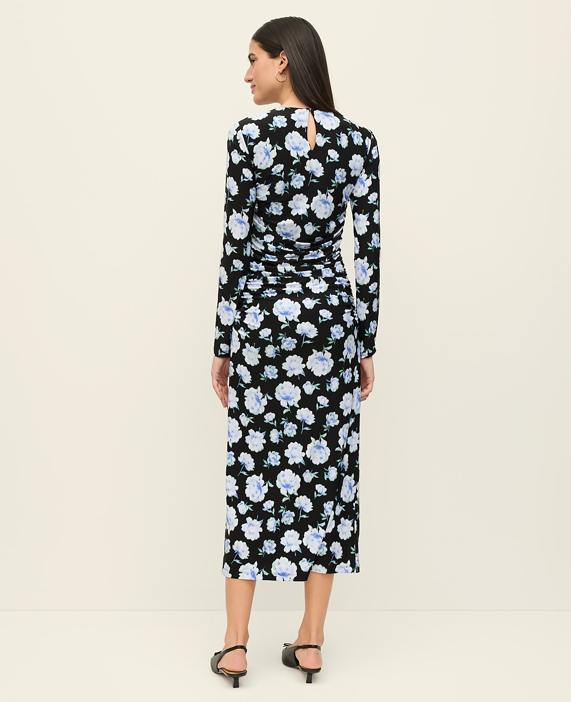 Petite Floral Ruched Midi Dress