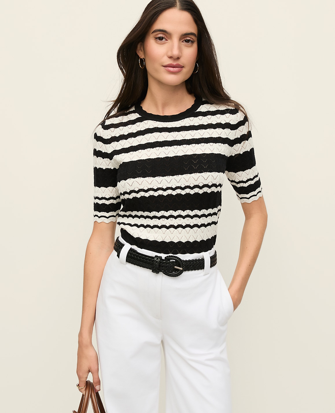 Petite Striped Pointelle Sweater Tee