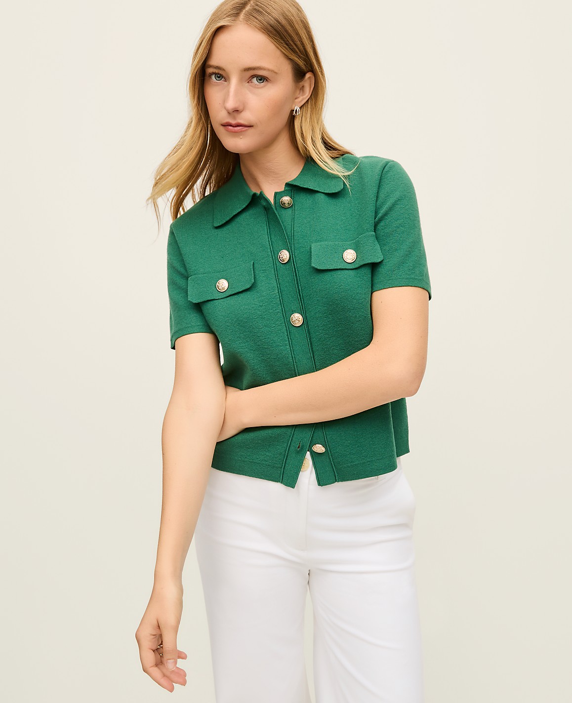 Collared Short Sleeve Cardigan
