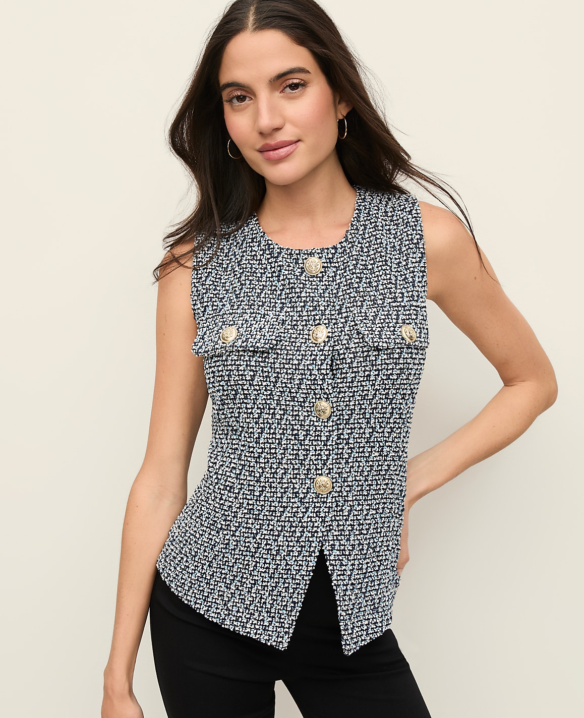 The Petite Cutaway Vest in Tweed