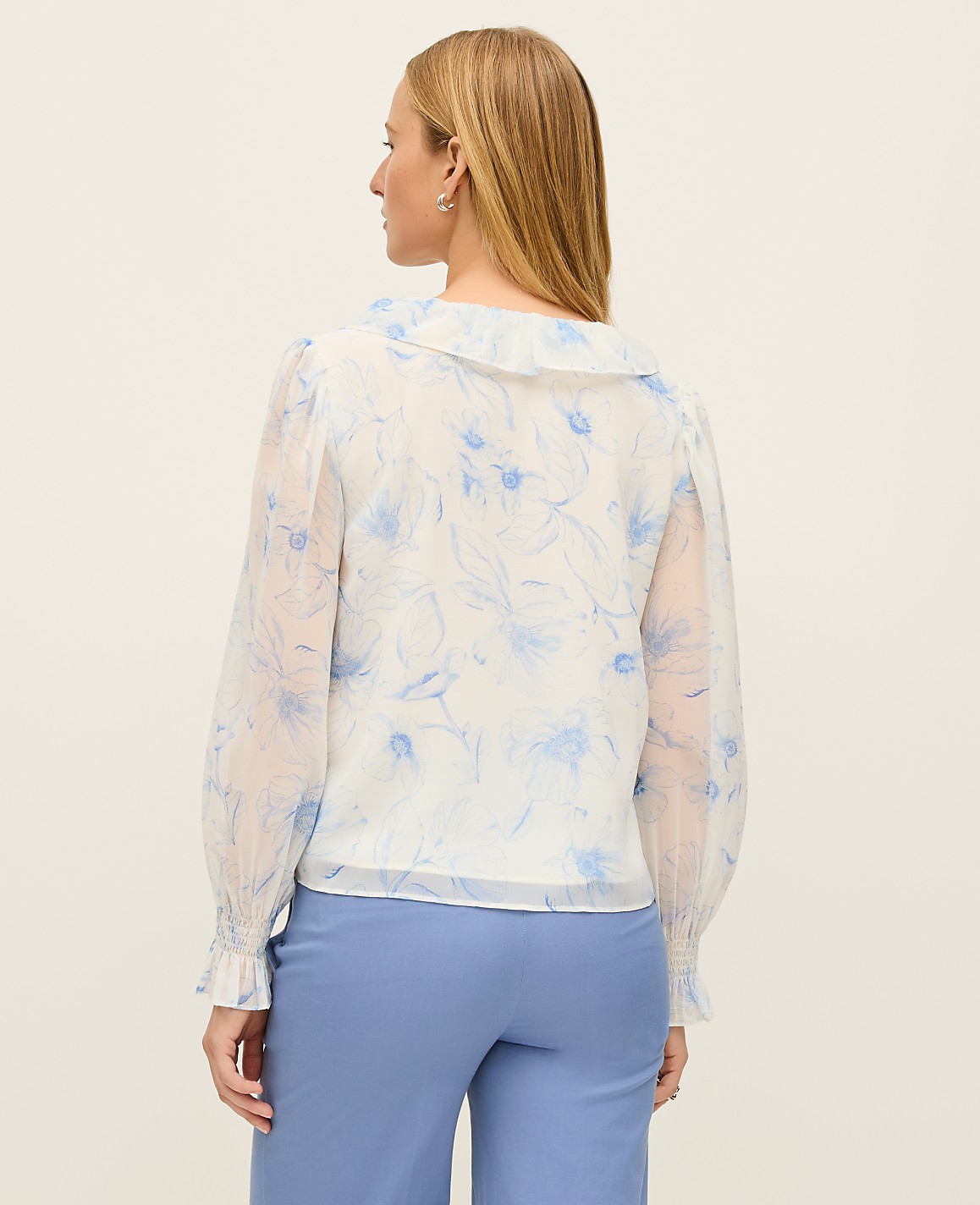 Floral Ruffle Trim Blouse