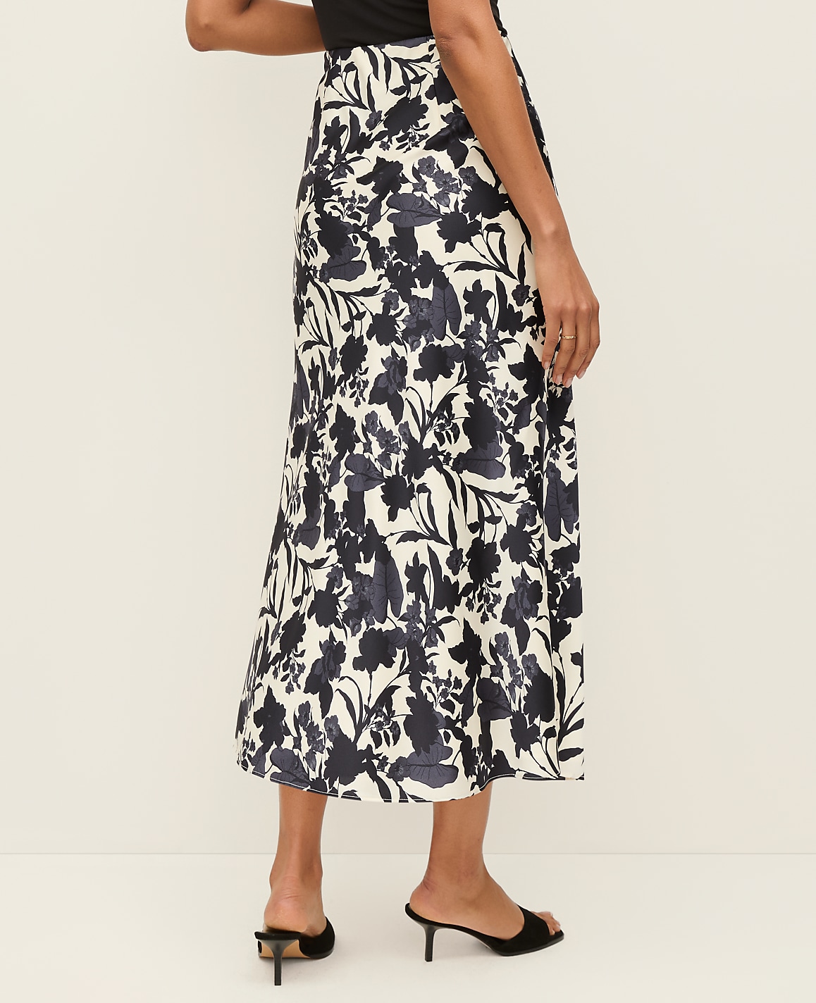 Floral Satin Midi Slip Skirt