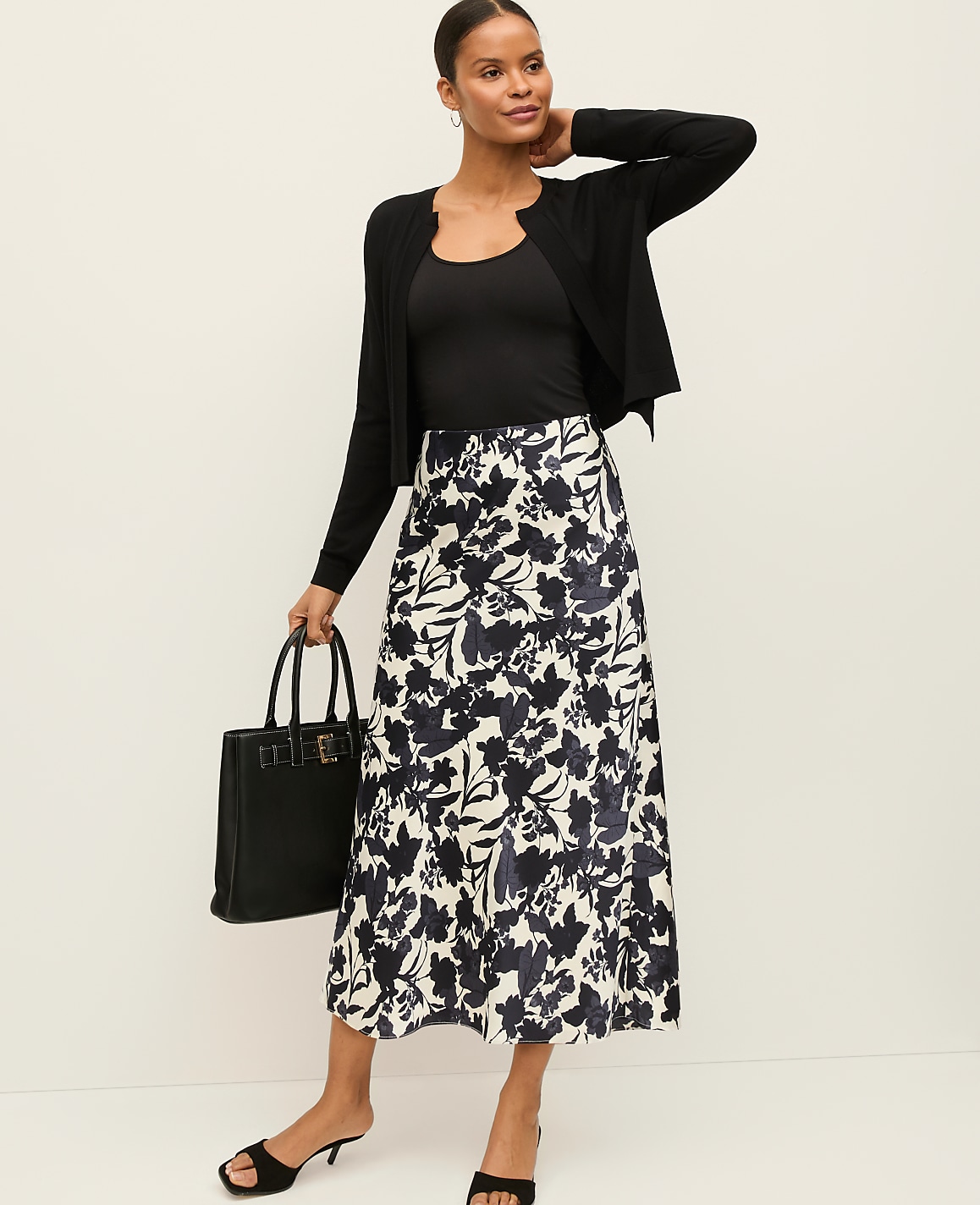 Floral Satin Midi Slip Skirt