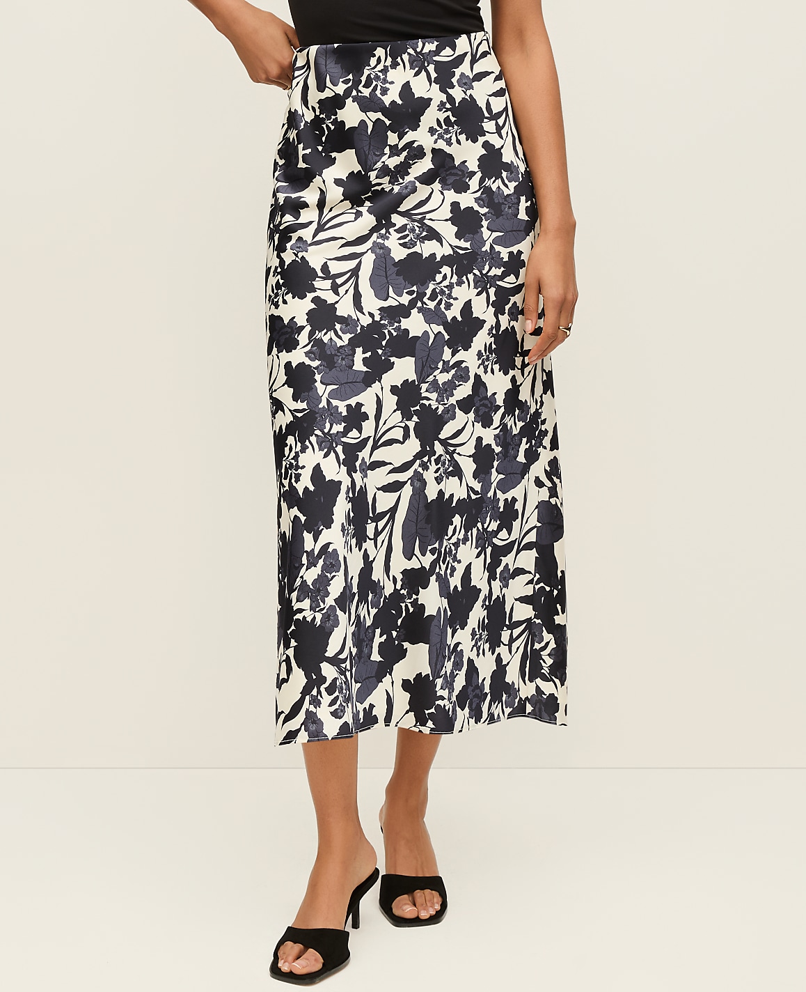 Floral Satin Midi Slip Skirt