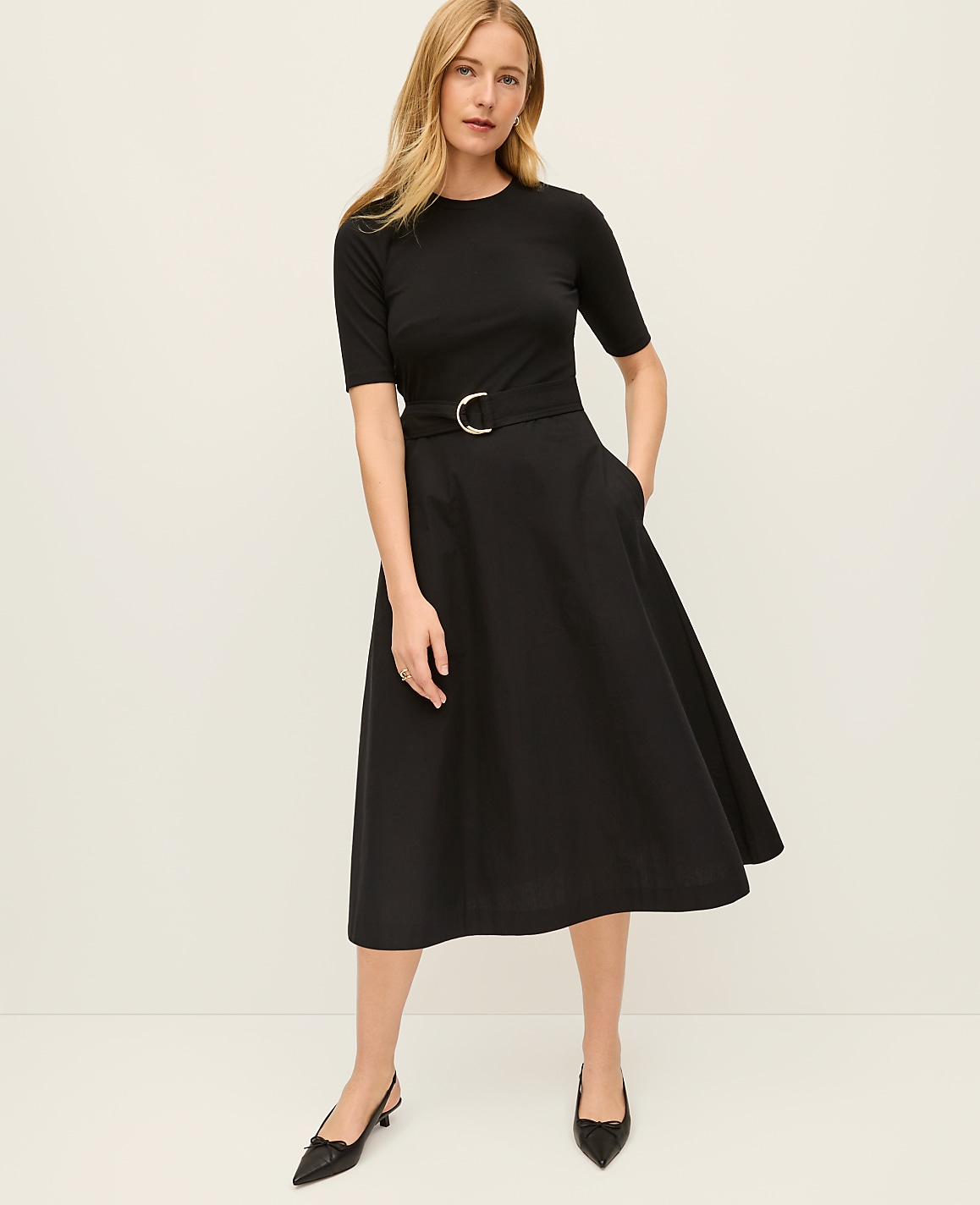Petite Mixed Media Flare Midi Dress