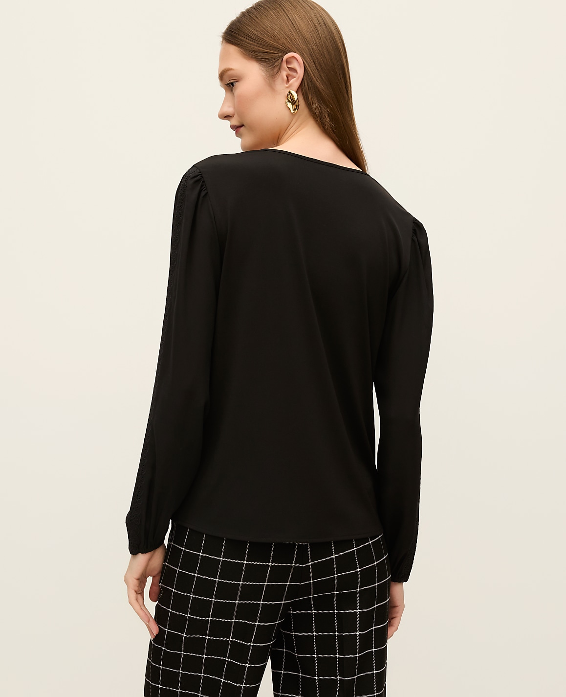 Petite Mixed Media Embroidered Blouse