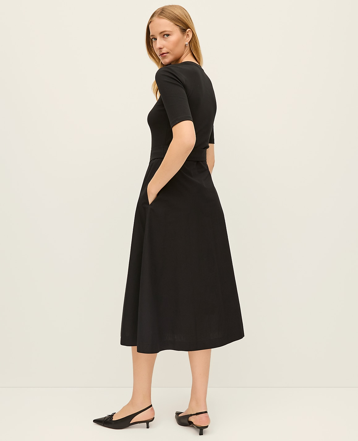 Petite Mixed Media Flare Midi Dress