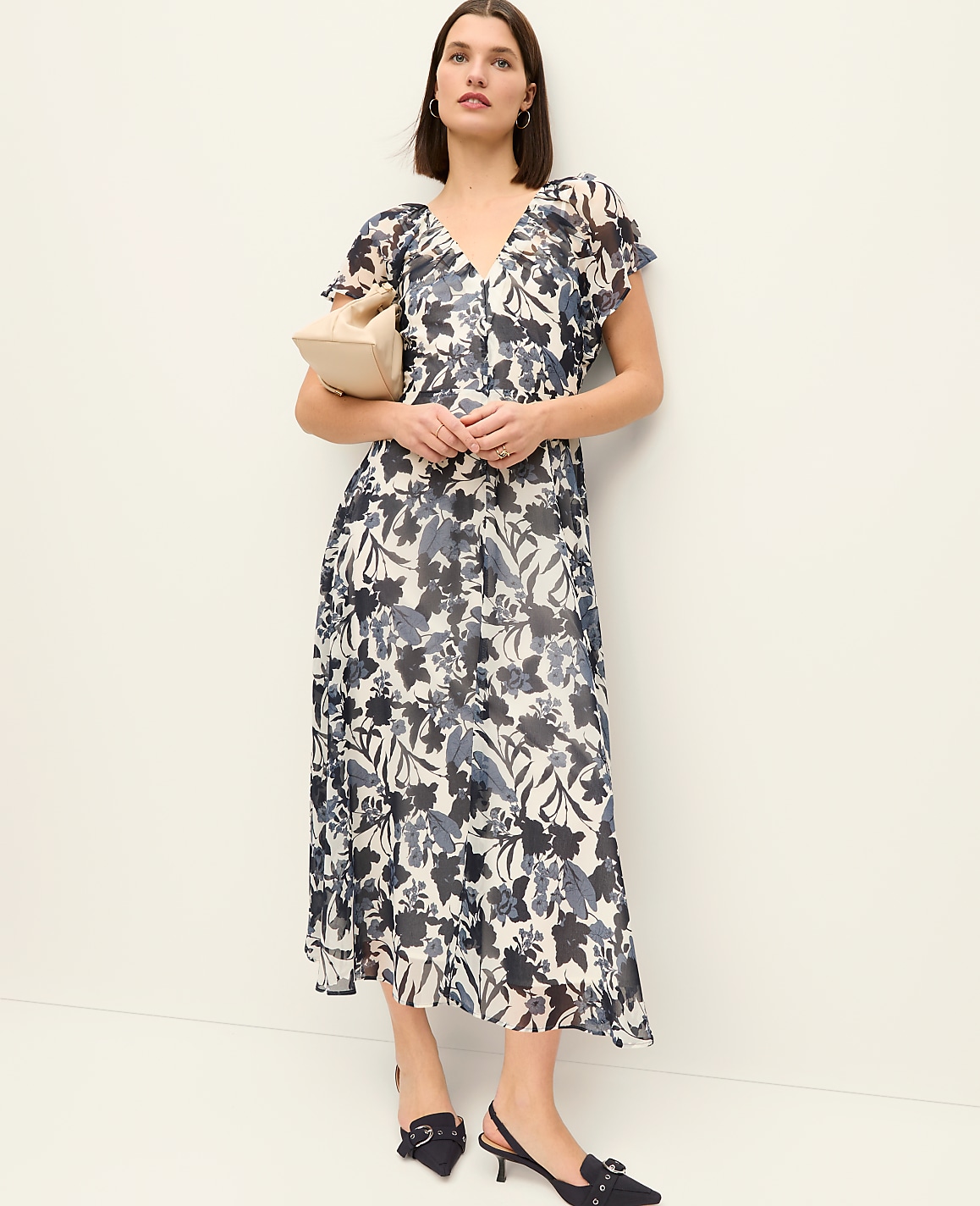 Petite Floral Flutter Sleeve Midi Dress