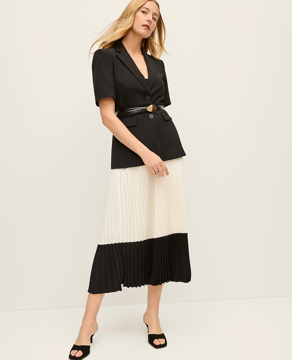 Colorblock Pleated Midi Skirt