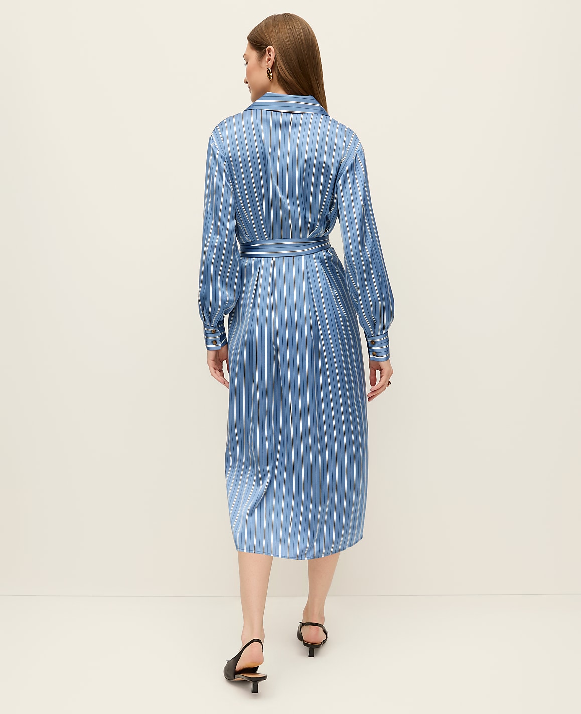 Petite Striped Satin Midi Shirtdress