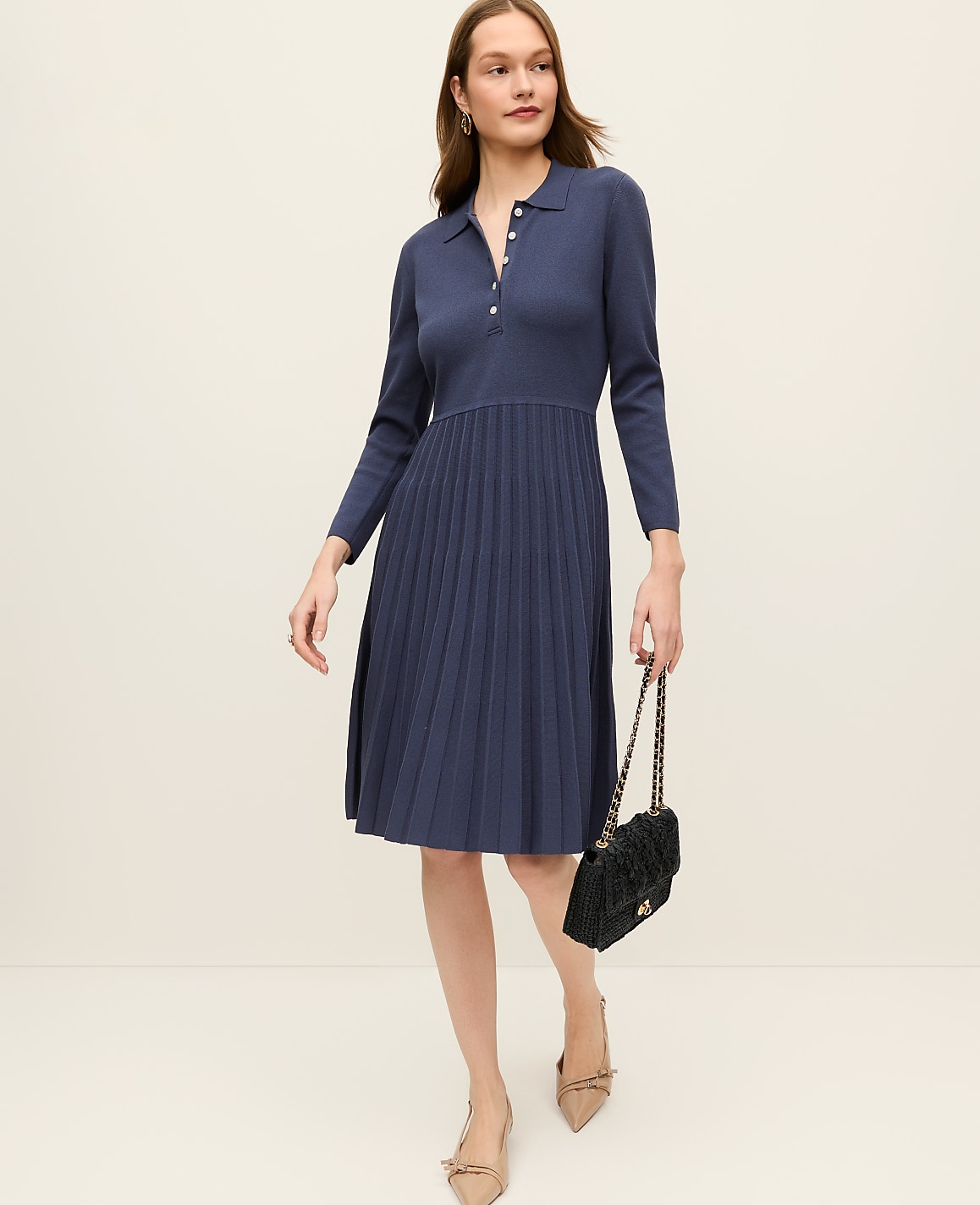 Petite Pleated Polo Midi Dress