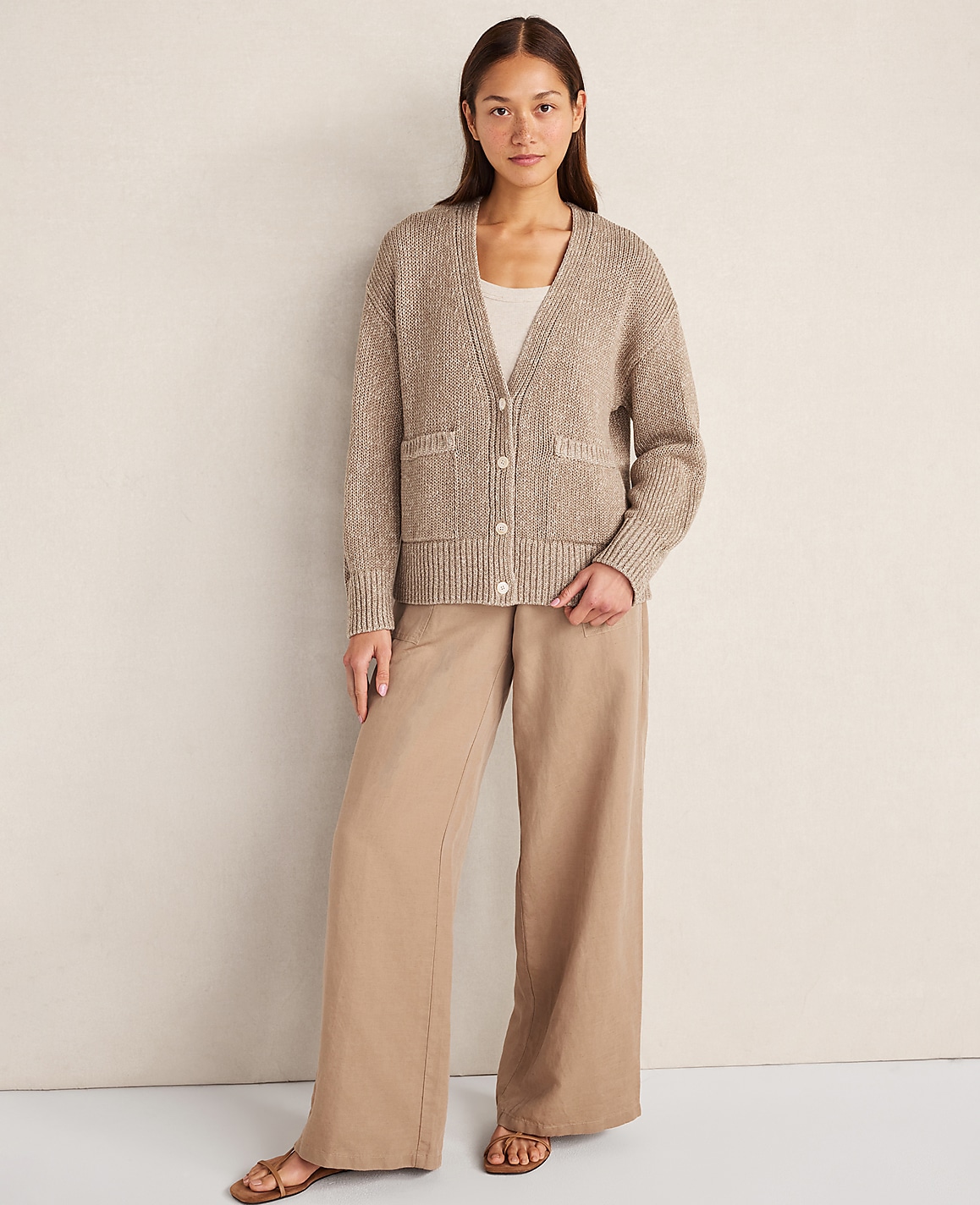 Haven Well Within Organic Cotton Linen Plaited V-Neck Cardigan