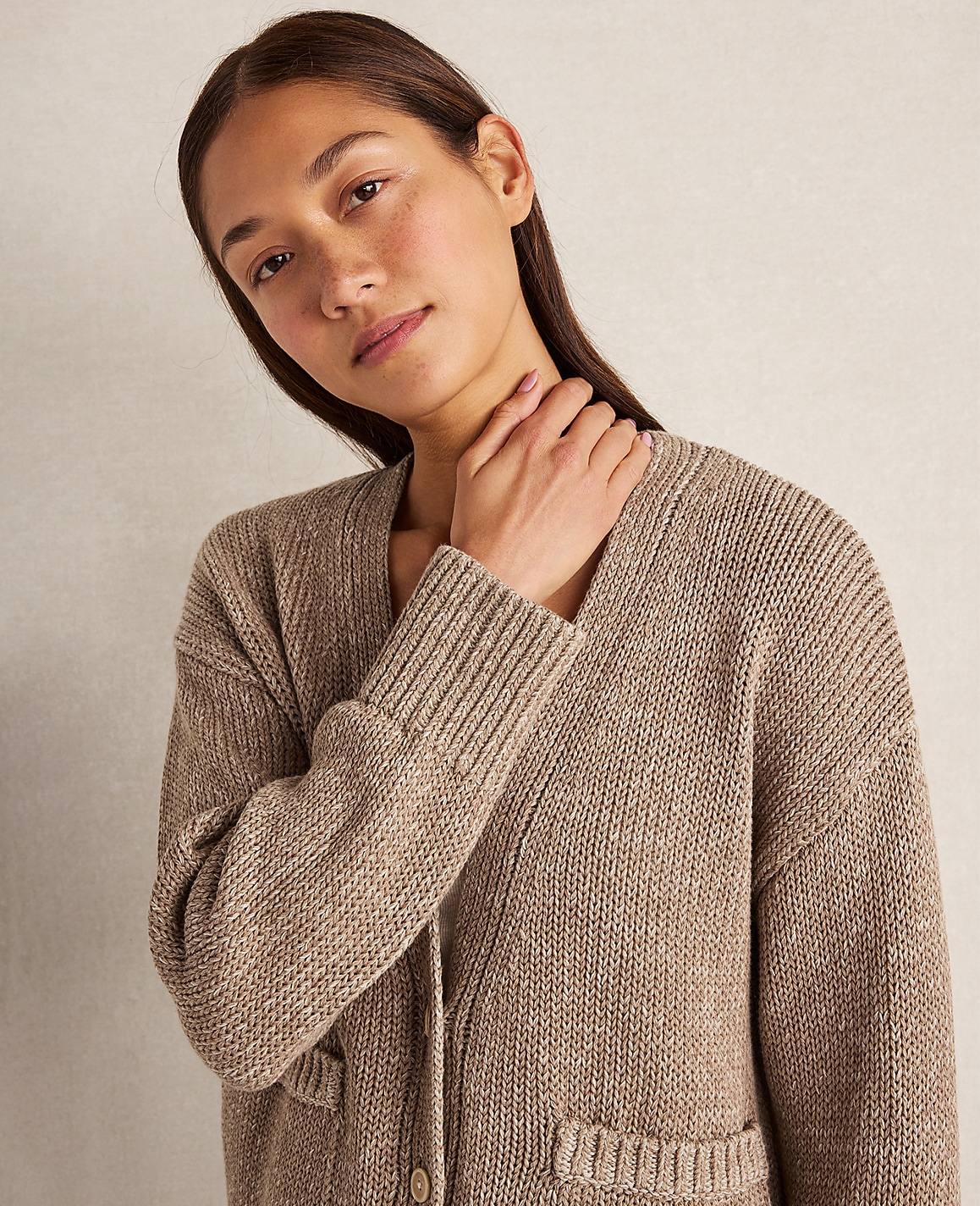 Haven Well Within Organic Cotton Linen Plaited V-Neck Cardigan