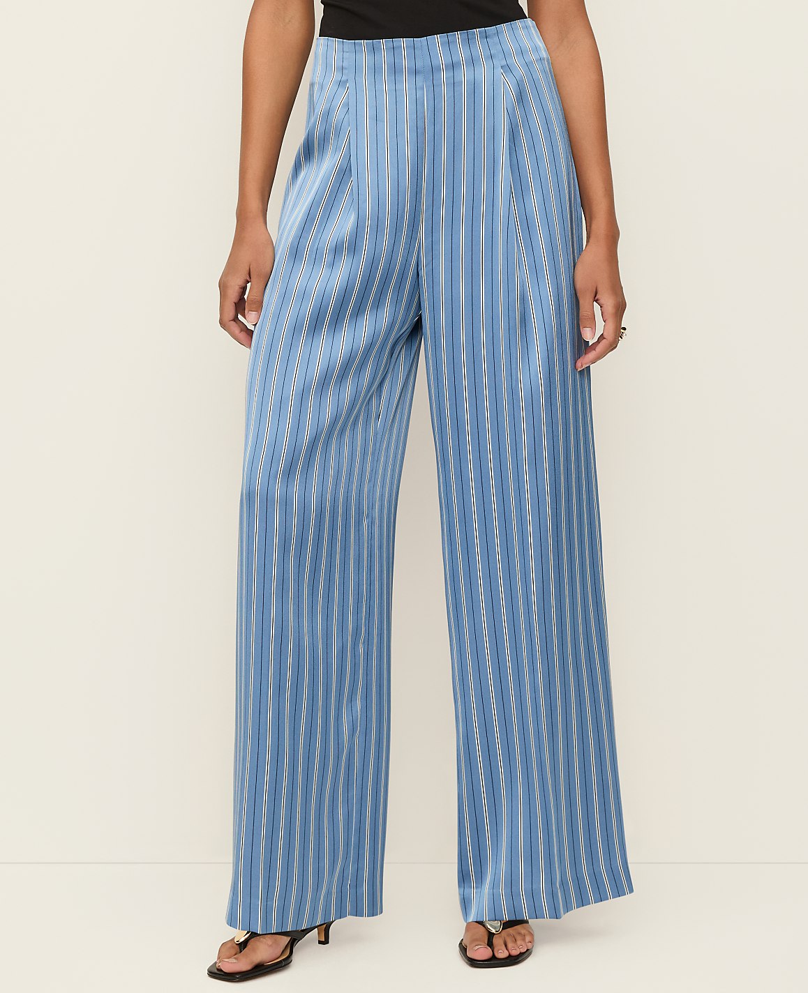 The Petite Pleated Satin Wide-Leg Pant in Stripes