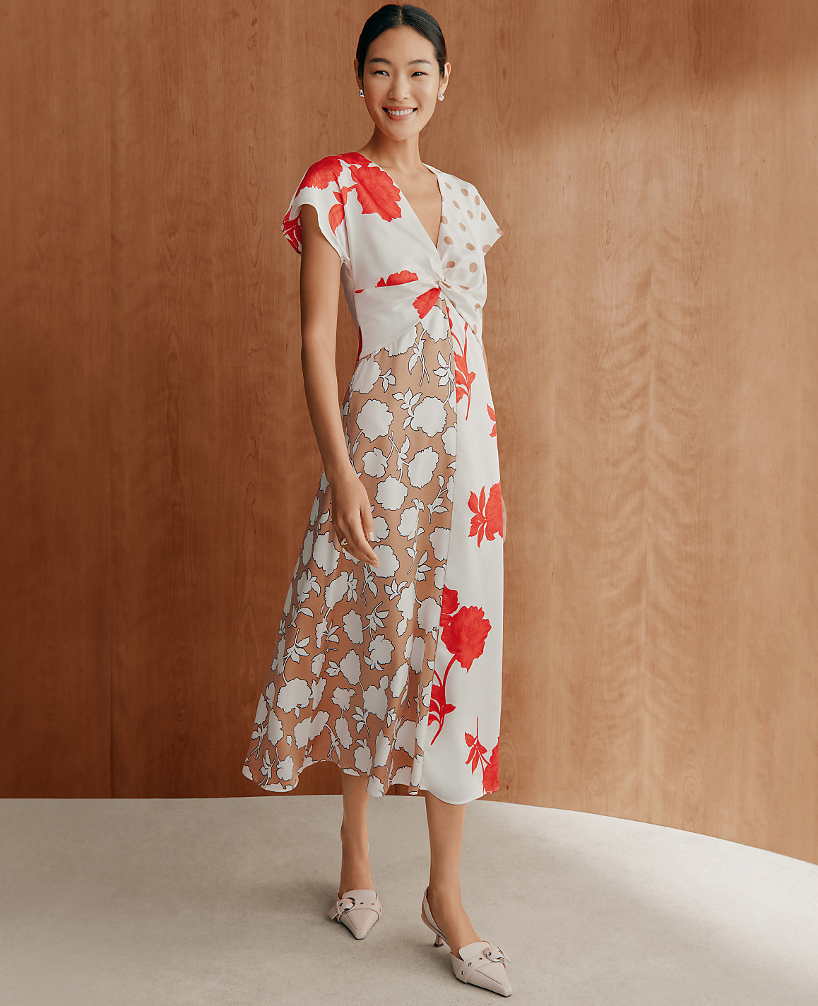 Floral Collage Twisted Midi Dress