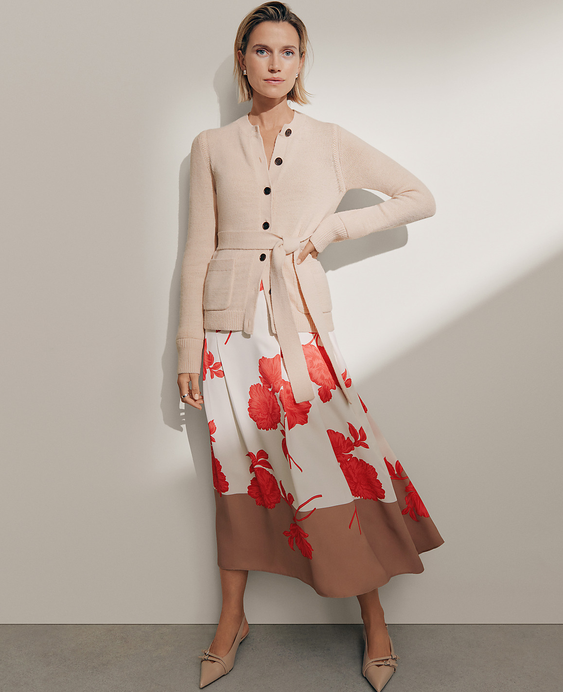 Floral Satin Pleated Skirt