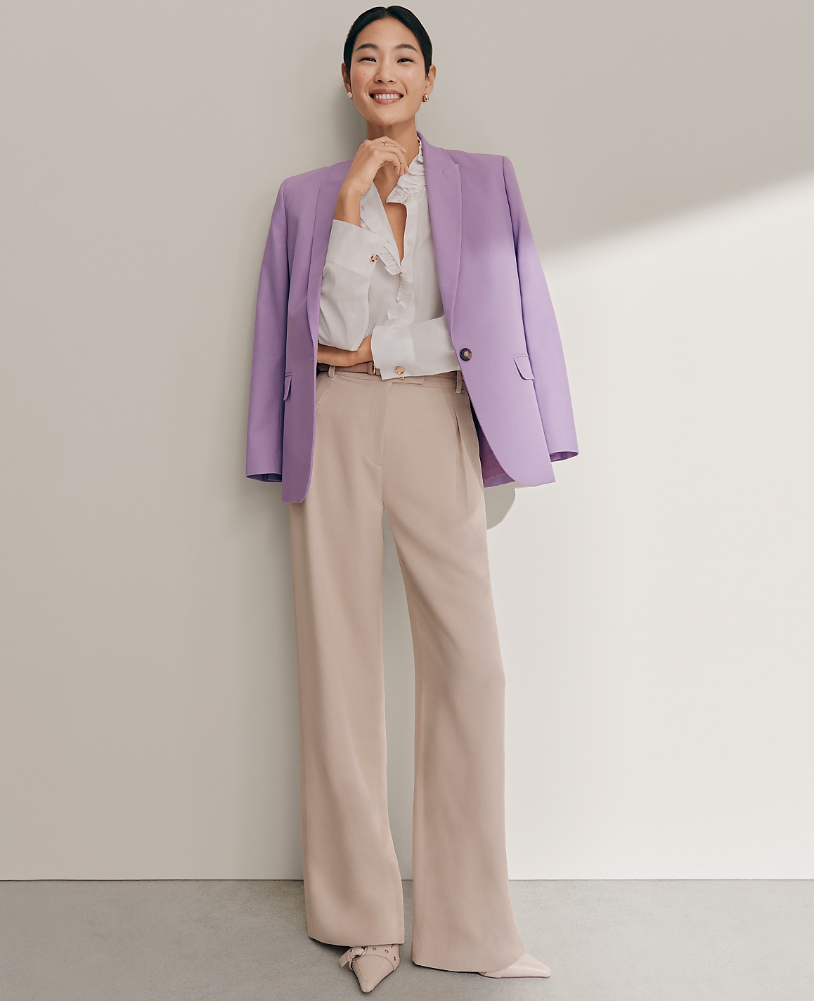 The Petite Pleated Straight Pant in Textured Crepe