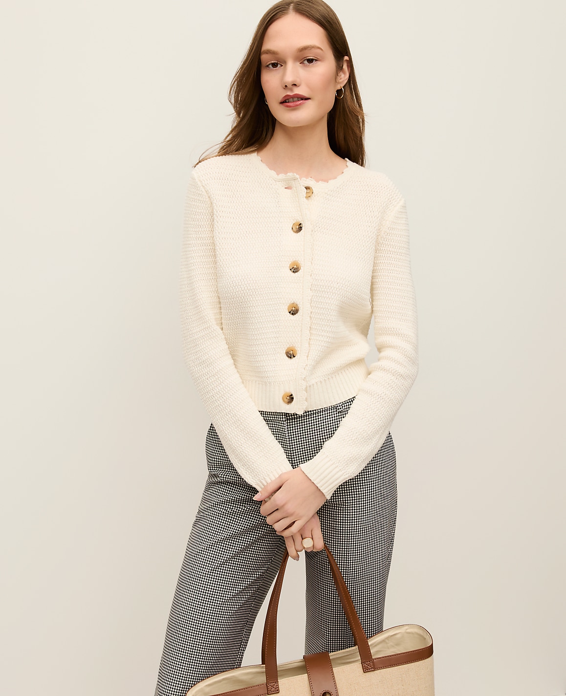 Petite Scalloped Trim Cardigan