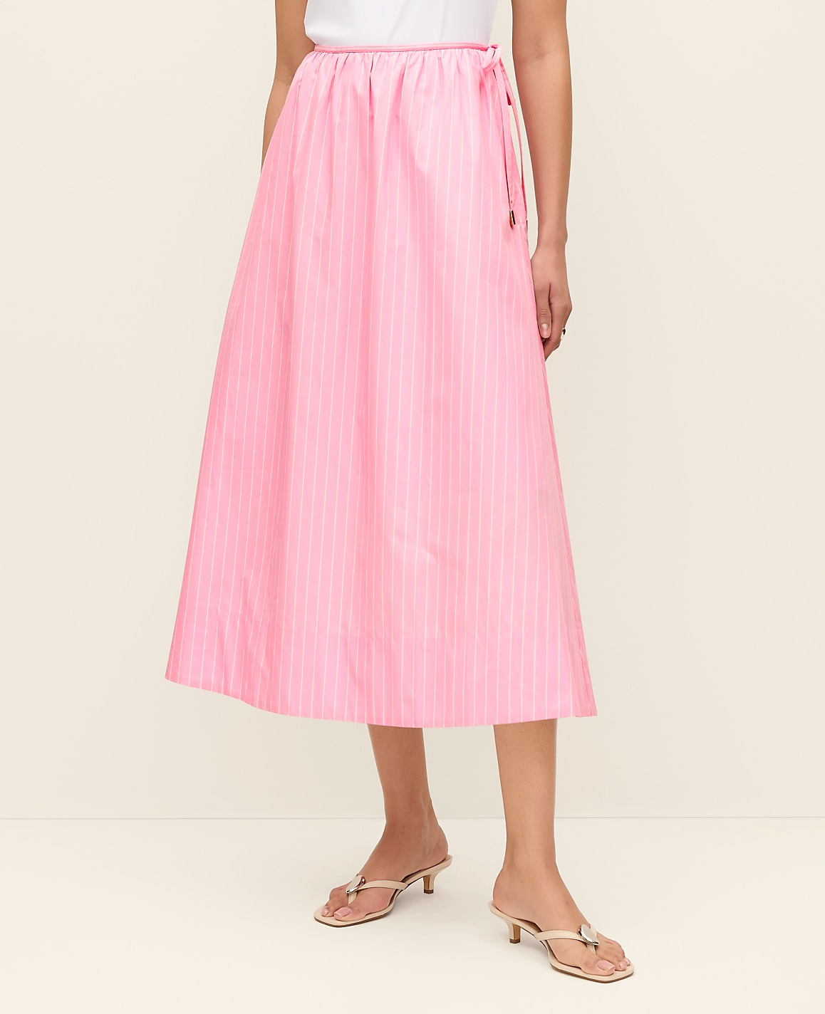 Petite Striped Tie Waist Midi Skirt