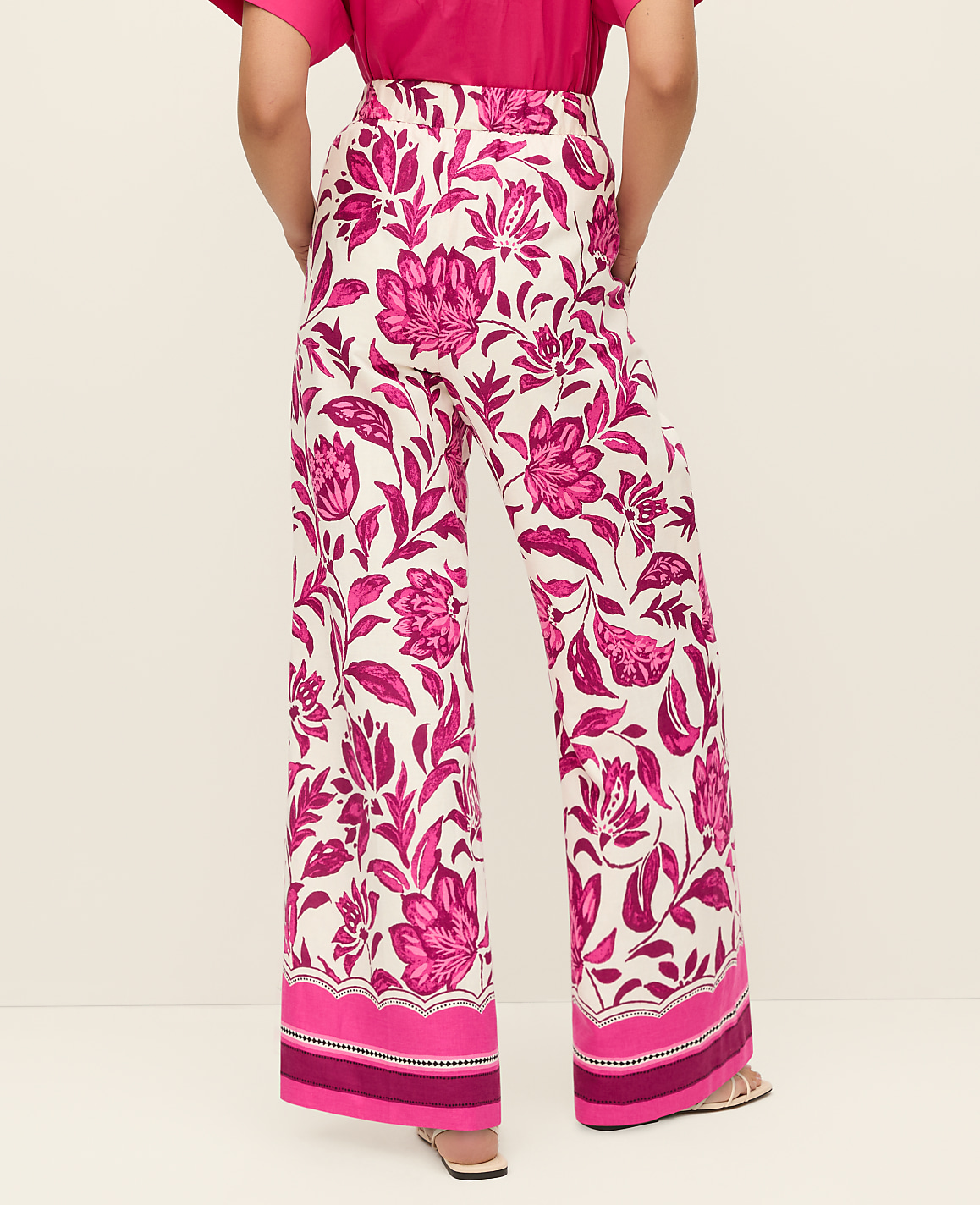 The Petite Floral Easy Fit Wide-Leg Pant in Linen