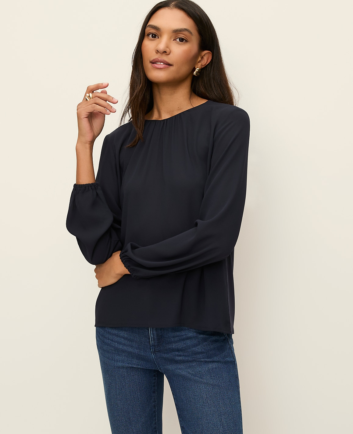 Pleated Front Mixed Media Blouse
