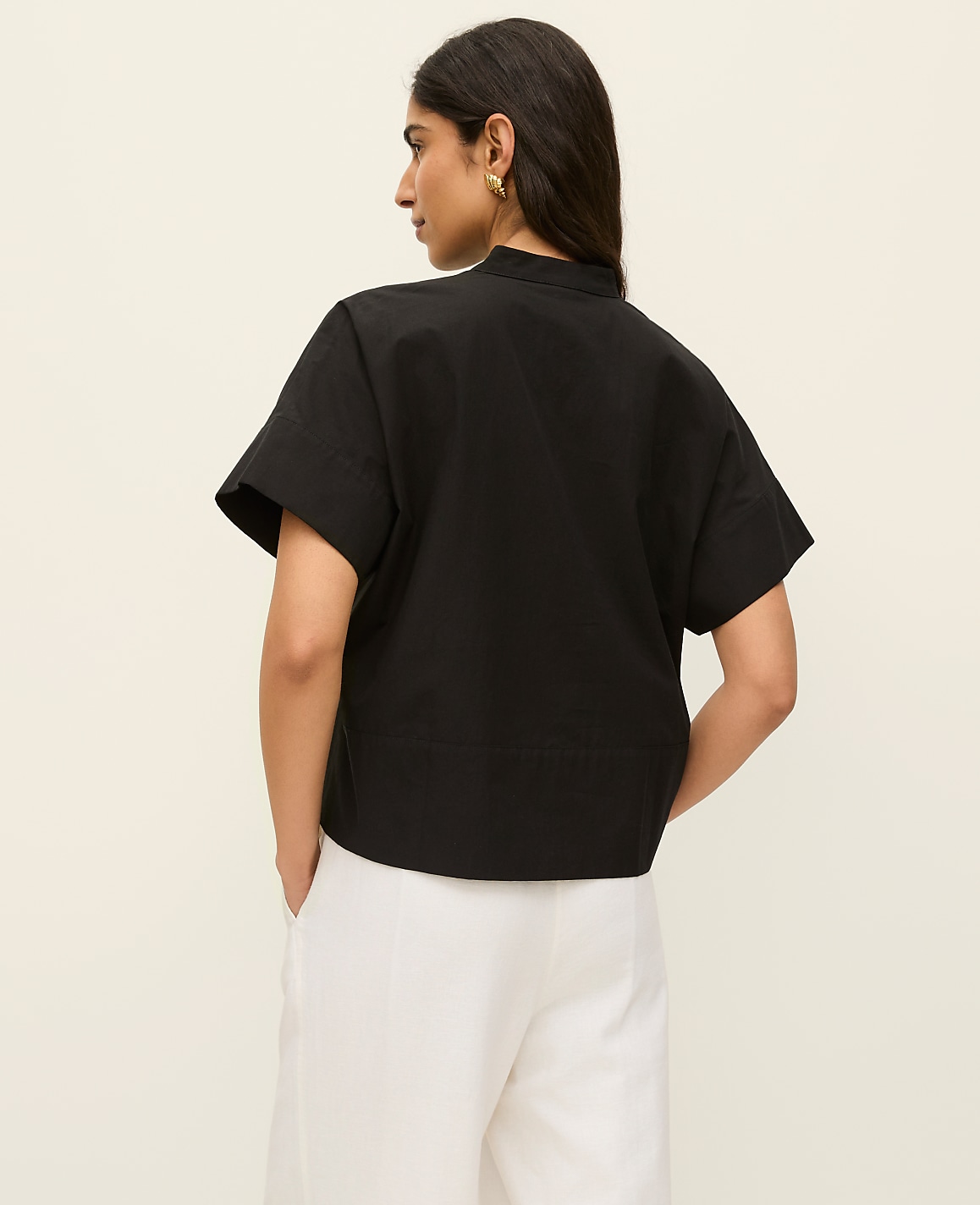 Petite Stand Collar Poplin Blouse