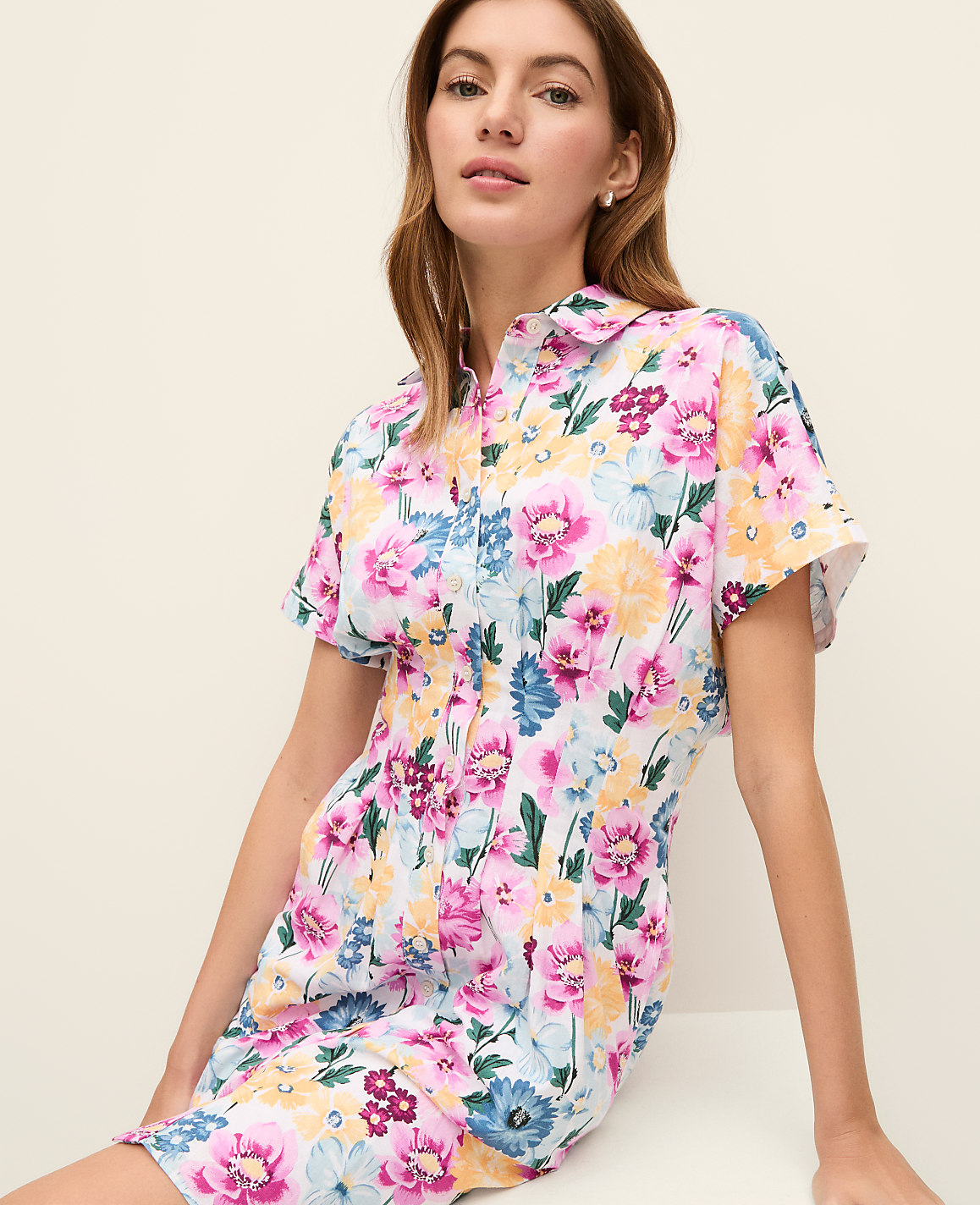 Petite Weekend Floral Linen Blend Shirtdress