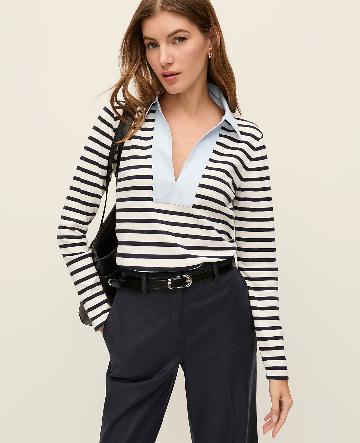 Weekend Striped Mixed Media Top