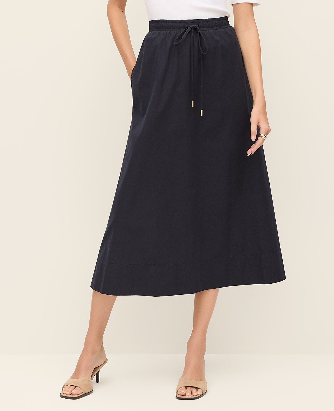 Weekend Drawstring Waist Midi Skirt