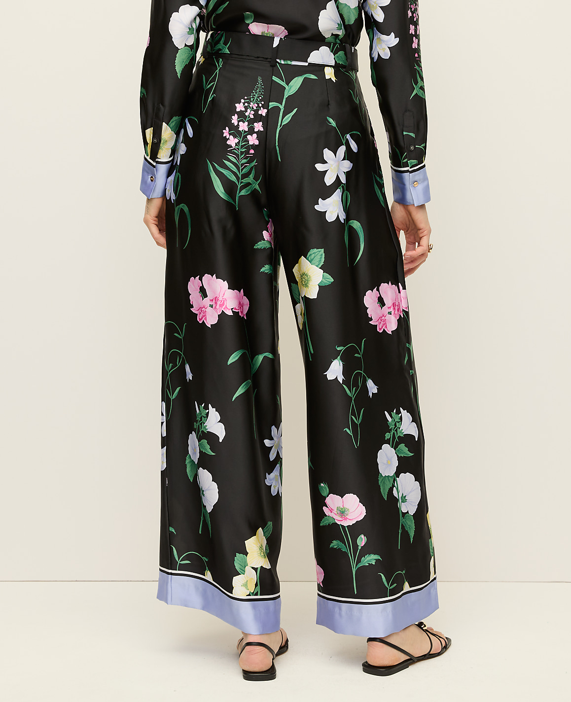 The Floral Pleated Wide-Leg Pant in Satin