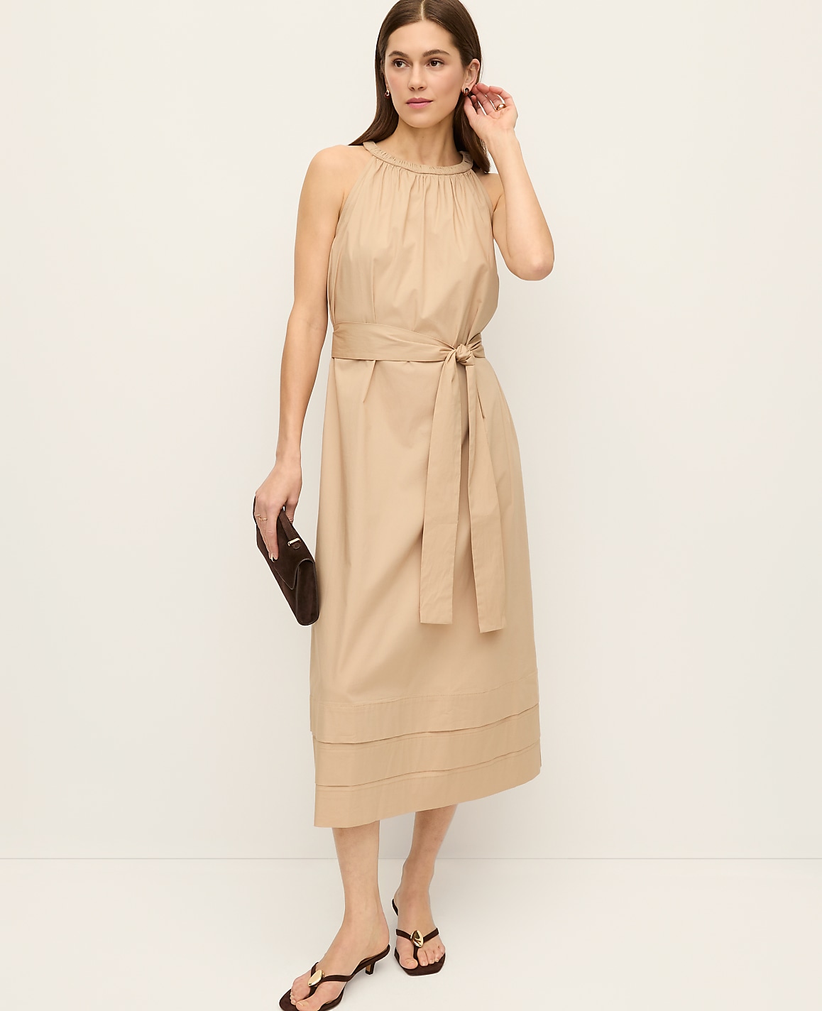 Petite Halter Flare Midi Dress