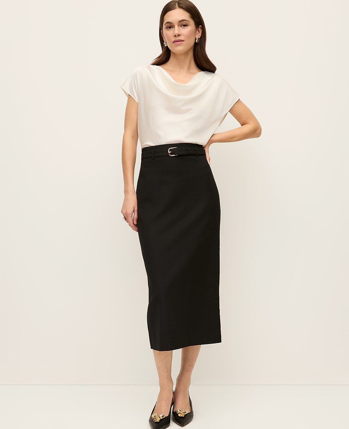 Petite Belted Midi Pencil Skirt