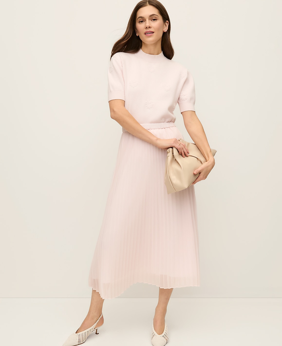 Petite Chiffon Pleated Midi Skirt