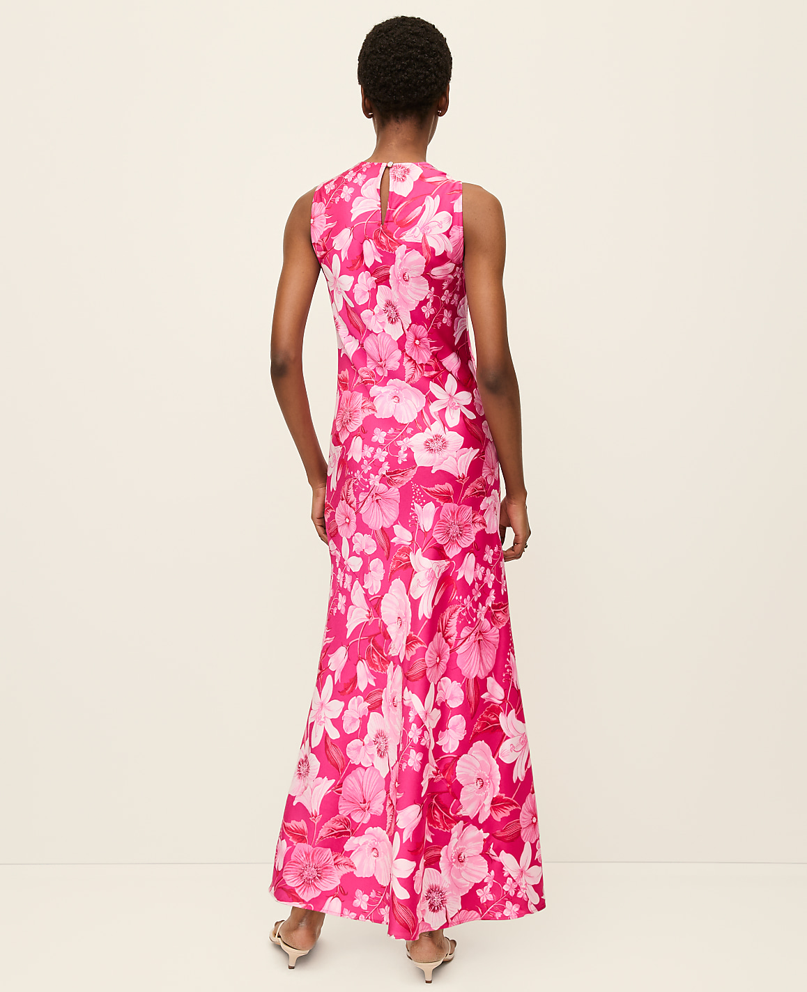 Floral Satin Halter Dress