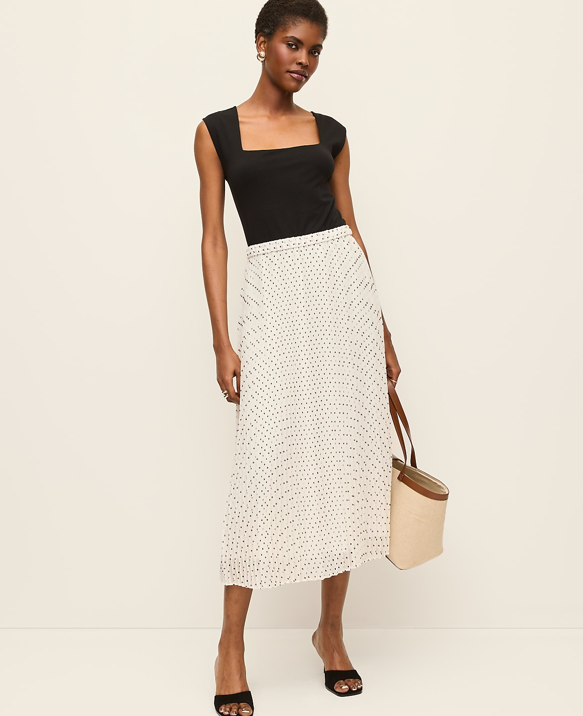 Polka Dot Chiffon Midi Skirt