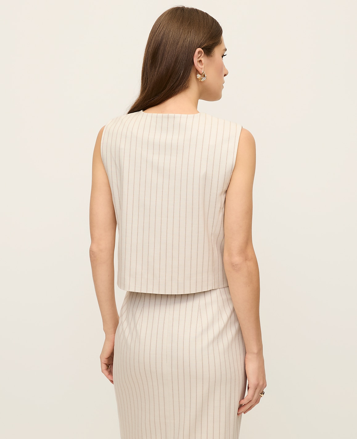 The Crop Crew Neck Vest in Pinstripe